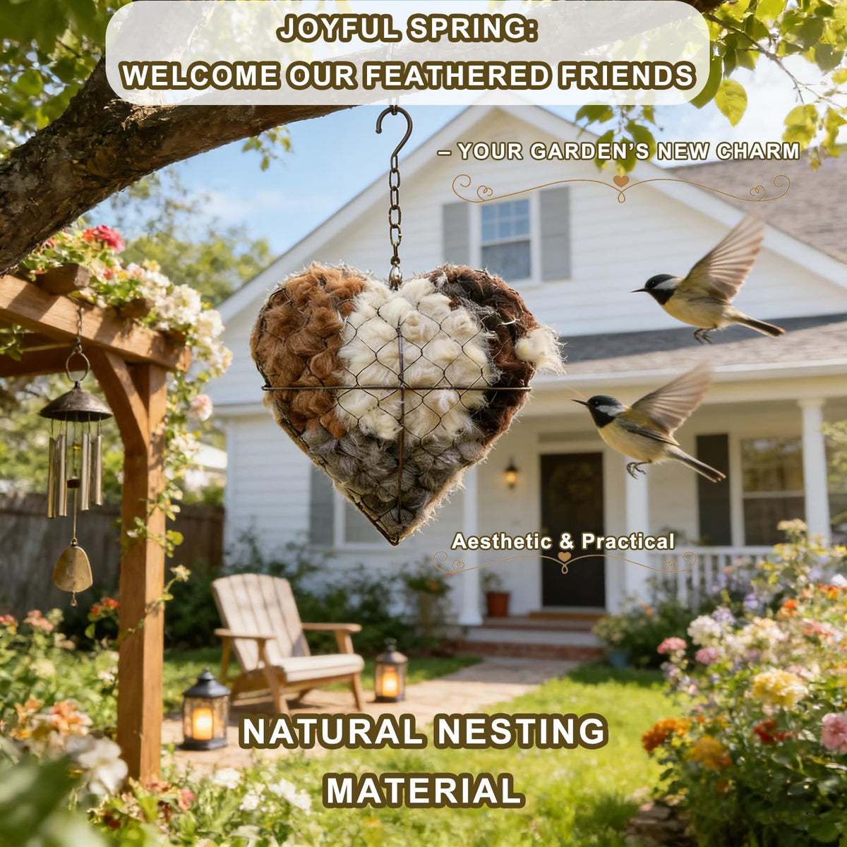 PMDYBY fiber bird nesting heart hanging hook display for outdoor use