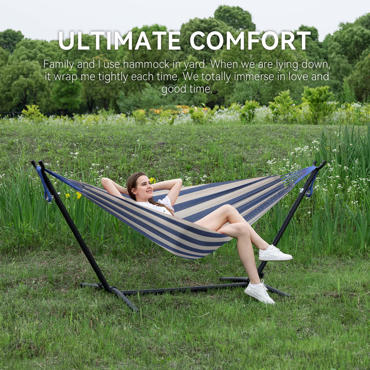 Cotton-woven hammock by PNAEUT offers soft comfort and even weight distribution.