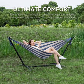 Cotton-woven hammock by PNAEUT offers soft comfort and even weight distribution.