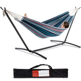 PNAEUT denim double hammock with stand for outdoor lounging and two-person comfort