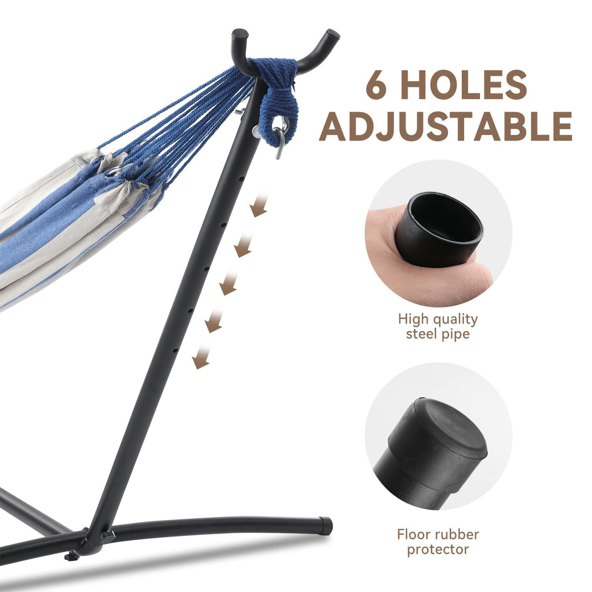 Durable steel stand supports up to 450 pounds for two-person use.