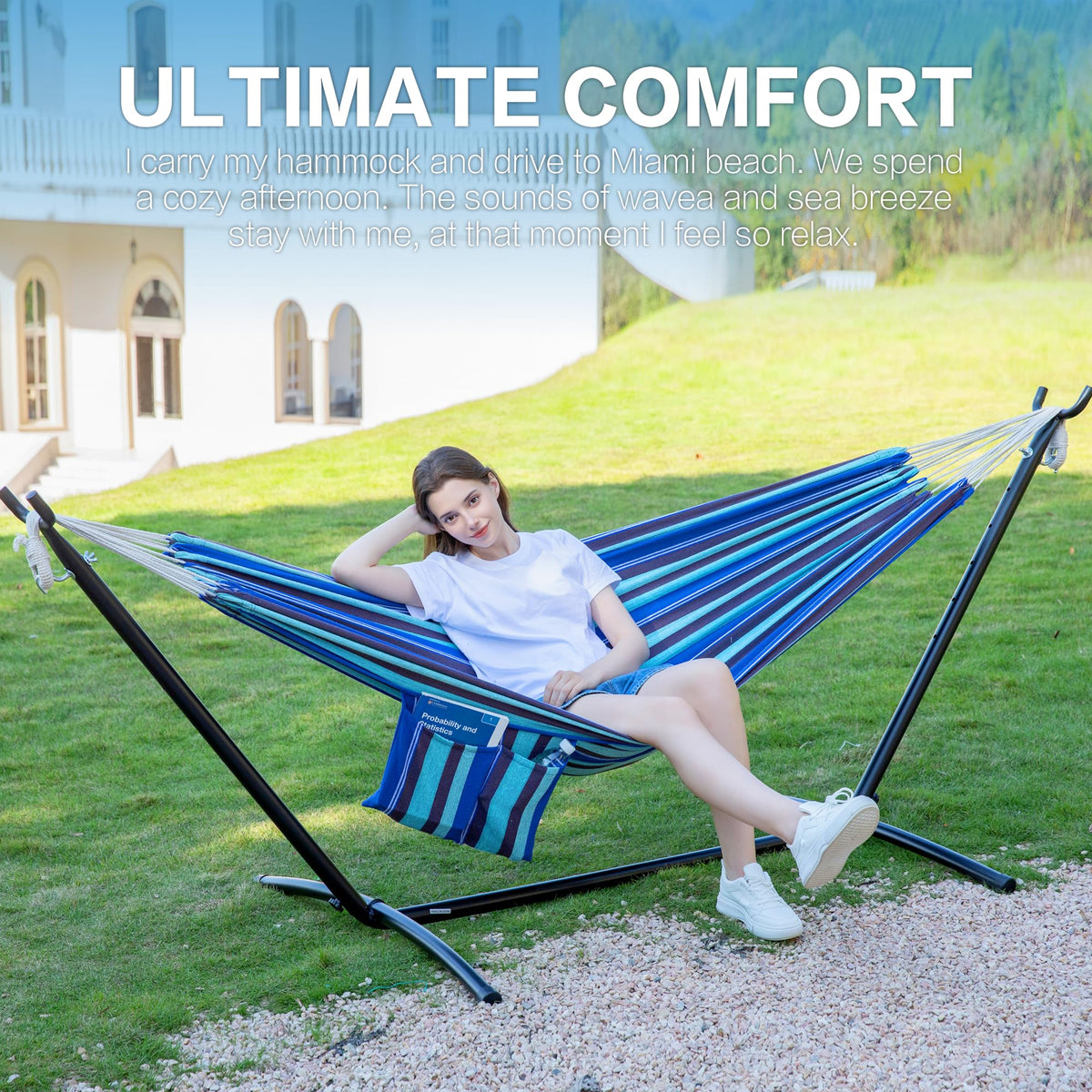 PNAEUT heavy-duty steel stand provides sturdy support for outdoor lounging