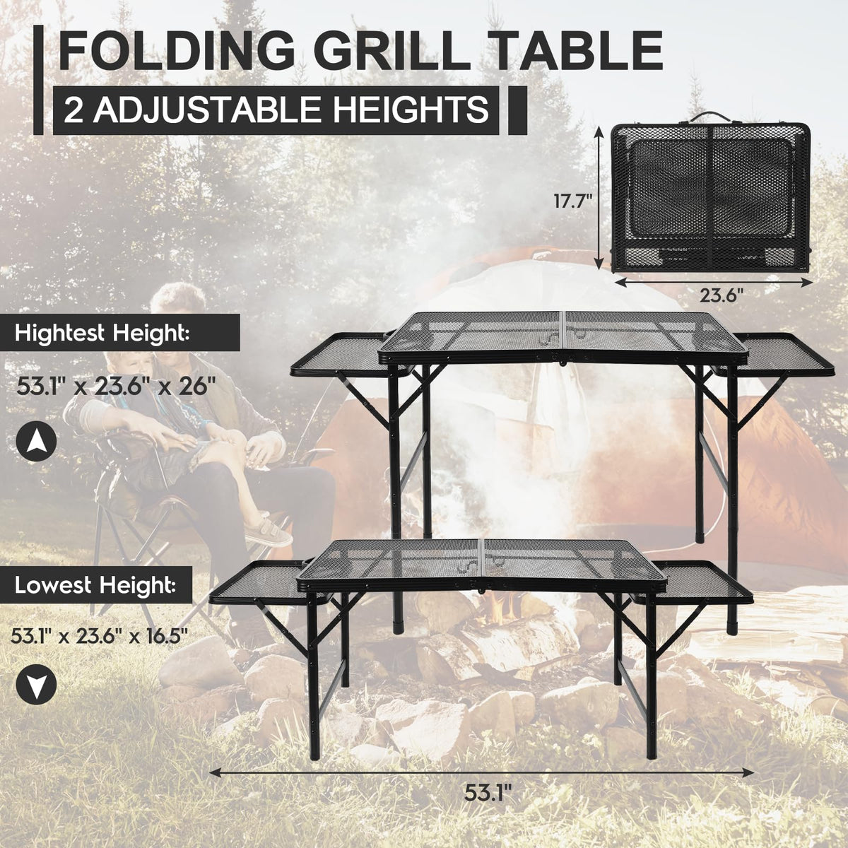 Pnbfhn folding grill height-adjustment ready for standing or sitting.