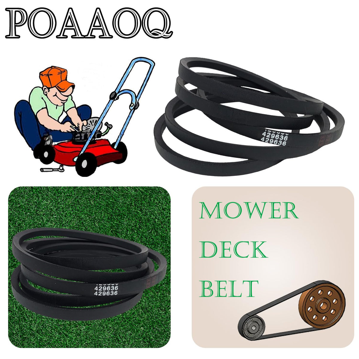Aramid-cord belt closeup highlights high-strength fibers for reliable mowing