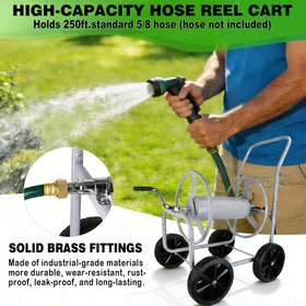 Poakkus hose reel cart brass fittings prevent leaks and corrosion during outdoor use.