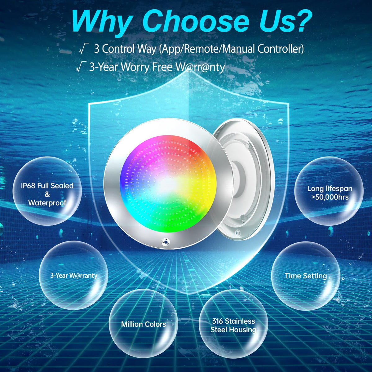 PoCare pool light controlled via app for customized lighting scenes