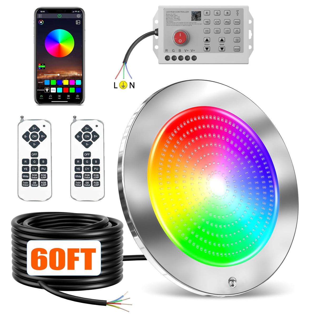 PoCare pool light with remote control for easy underwater color options