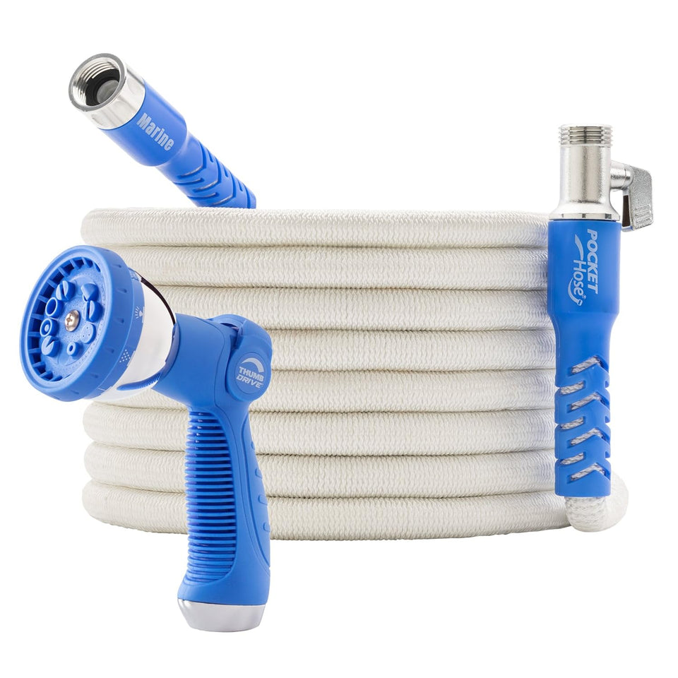 Pocket Hose Marine 100 ft expandable reach ideal for boat deck tasks