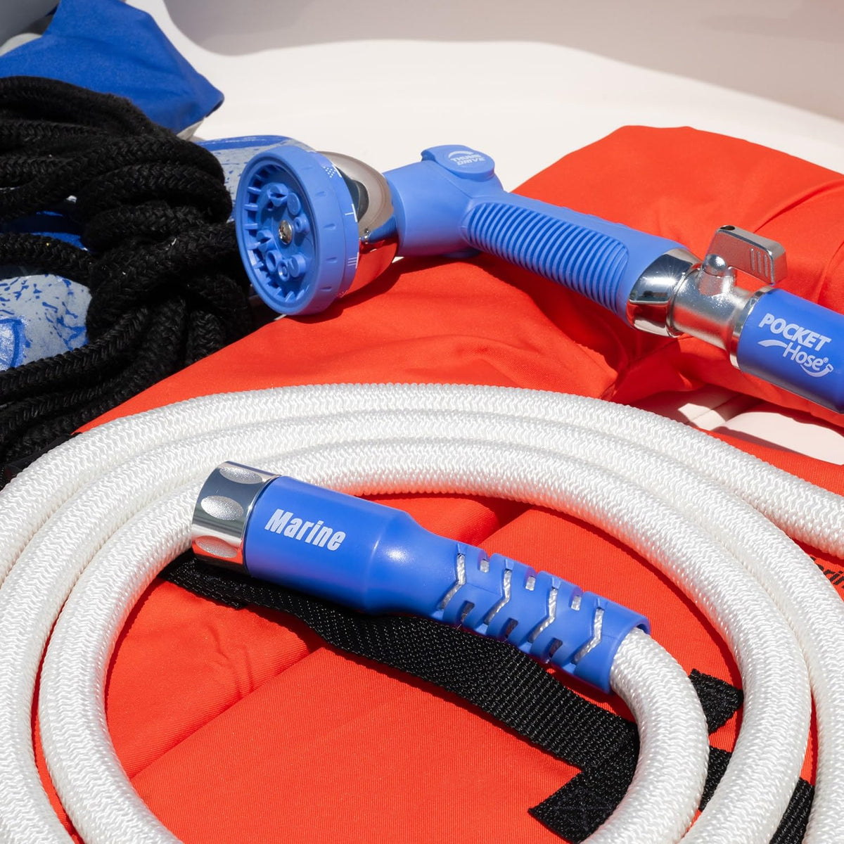 Pocket Hose Marine lead-free design is safe for onboard water tasks.