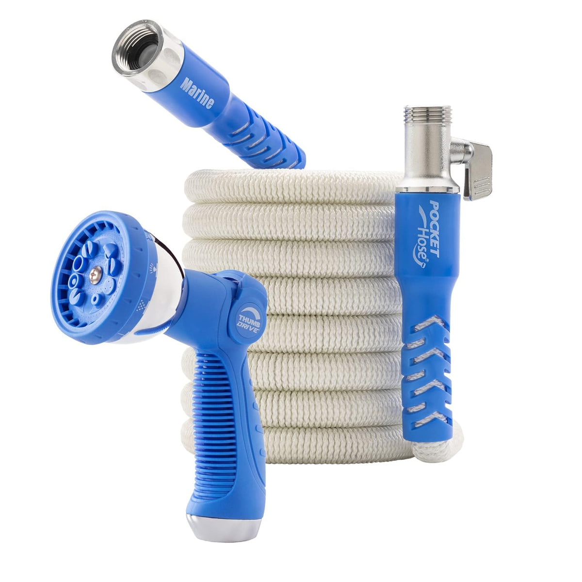 Pocket Hose Marine white exterior resists boat deck scuffs during chores.
