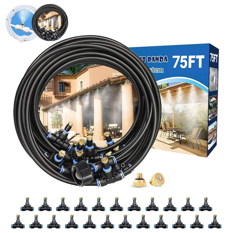 Pocket Panda outdoor misting kit on full view for patio cooling and comfort.