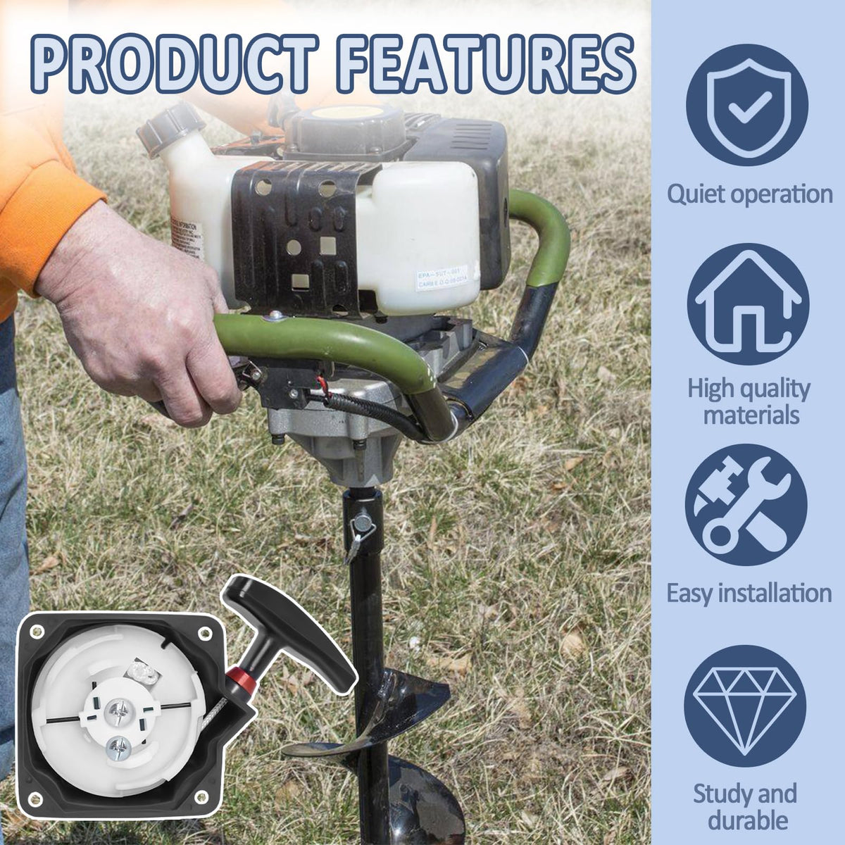 Podoy 63022 recoil pull starter fits tillers for quick maintenance