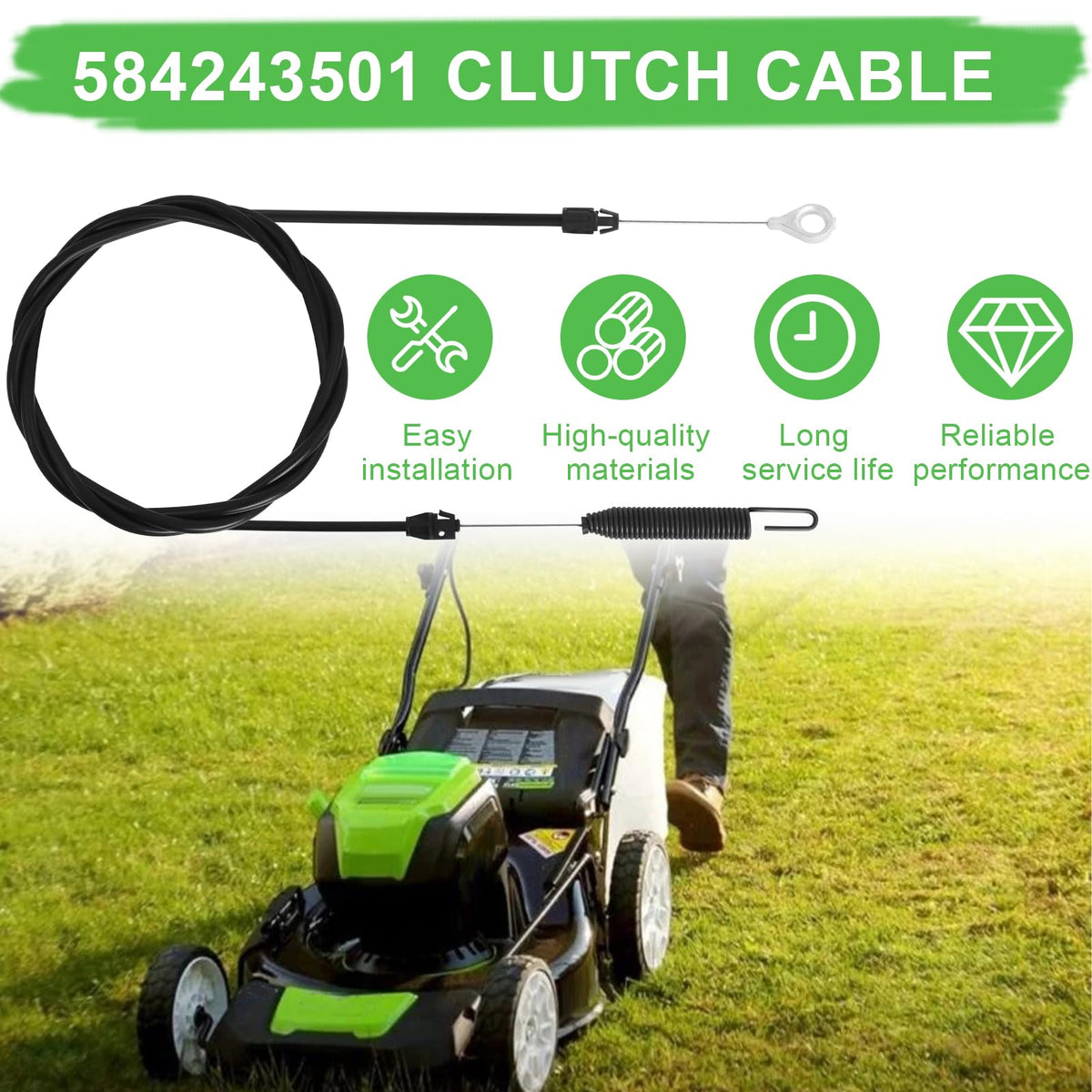 Podoy 74-inch clutch cable length image ready for installation on compatible tractors