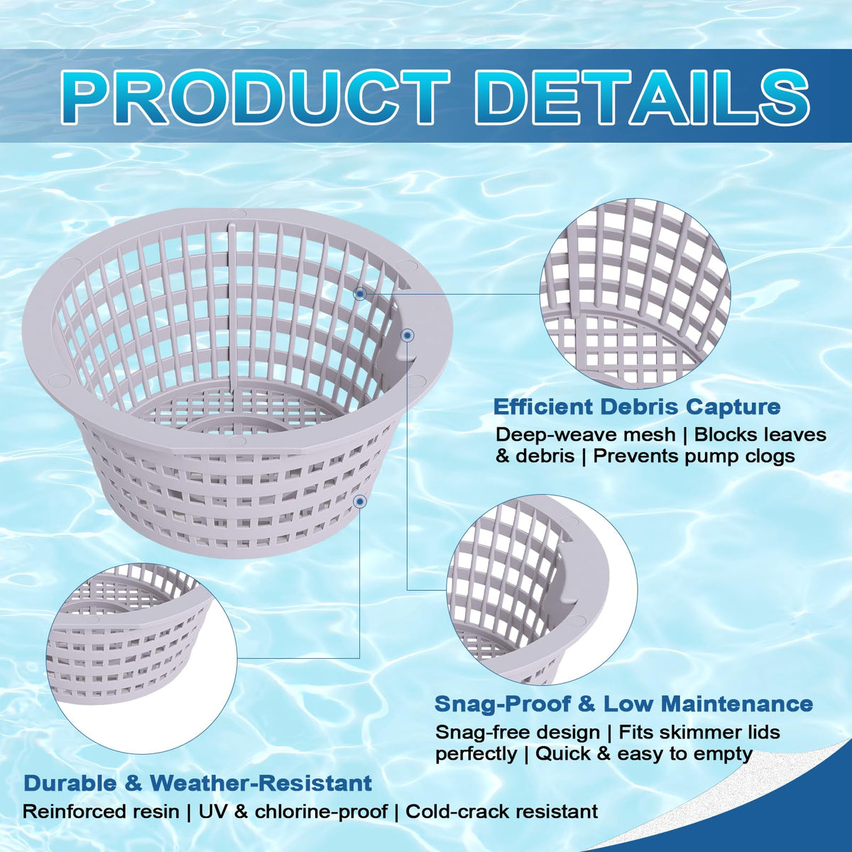 Podoy 8928 skimmer basket in use captures debris while maintaining water flow