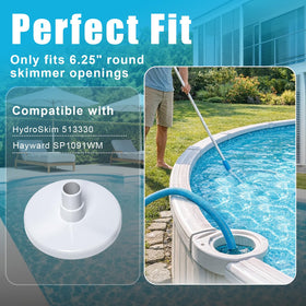 Anti-clog skimmer cover prevents debris from entering pump and filter.