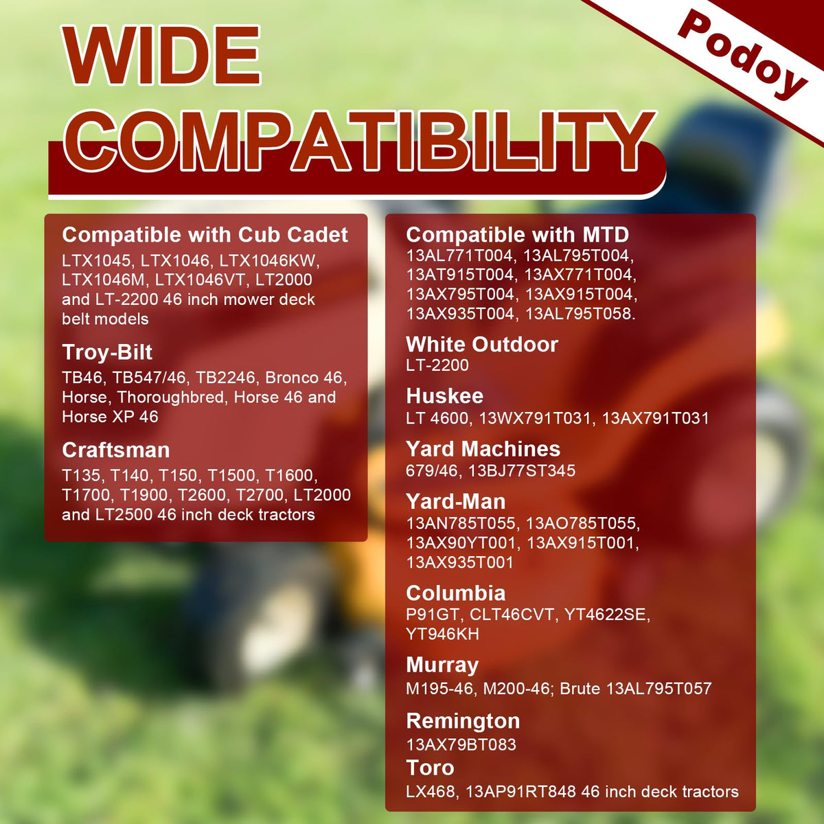 Podoy belt compatible with Craftsman 46-inch deck tractors for easy replacement.