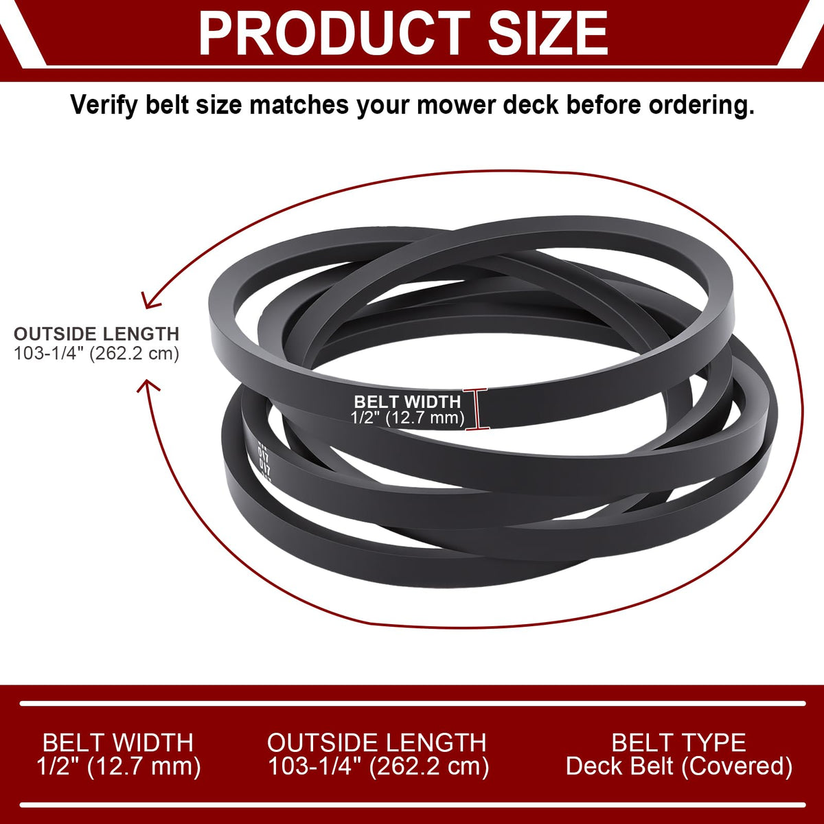 Podoy belt compatible with Cub Cadet 46-inch decks for smooth mowing tasks.