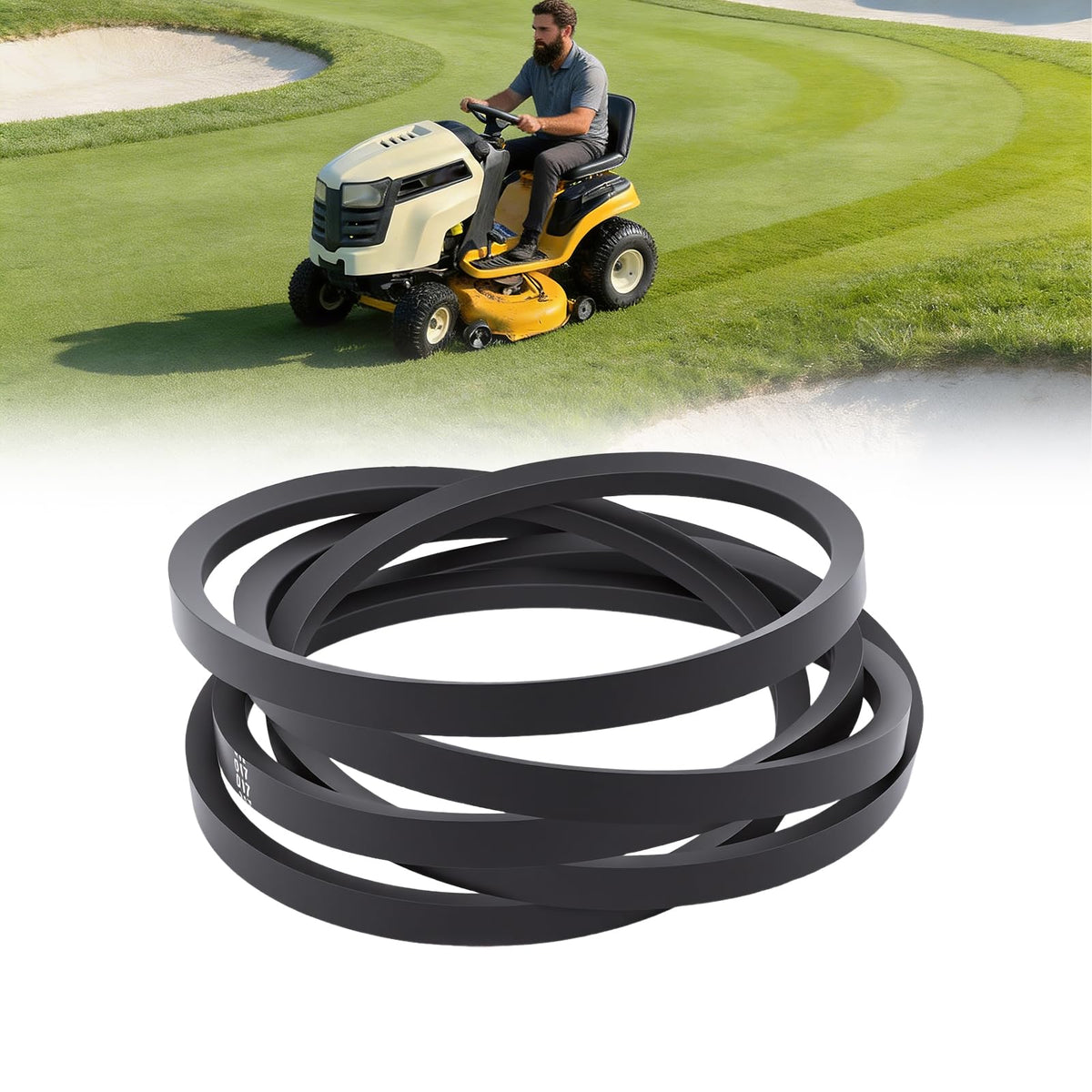 Podoy deck drive belt fitting 1/2 x 103-1/4 inches for 46-inch decks, showing proper fit and alignment.