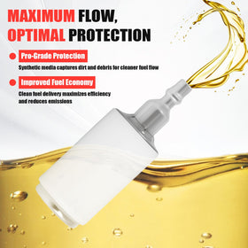 Podoy fuel filter label shows model compatibility for easy matching and quick replacements.