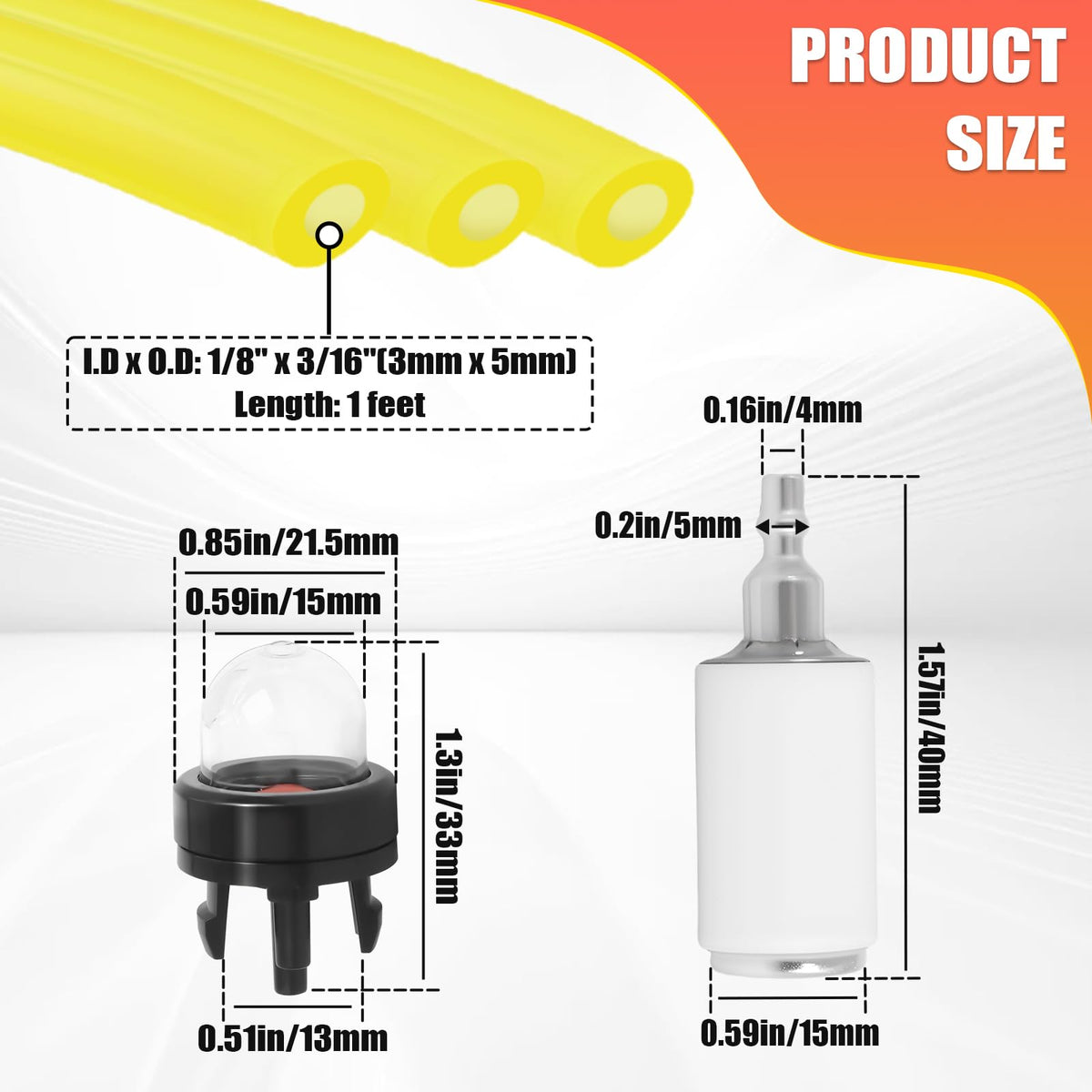 Podoy fuel line dimensions 1/8 by 3/16 inch for common engines