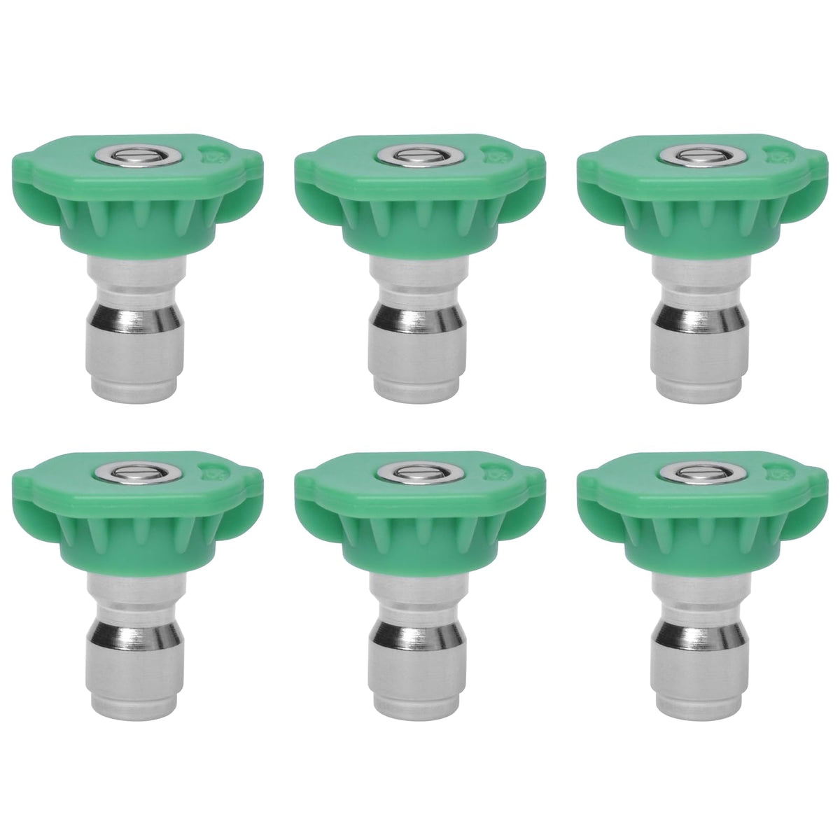 Podoy green 25° spray nozzle tips with wide pattern for safer vehicle washing.