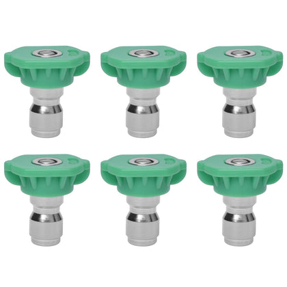 Podoy green 25° spray nozzle tips with wide pattern for safer vehicle washing.