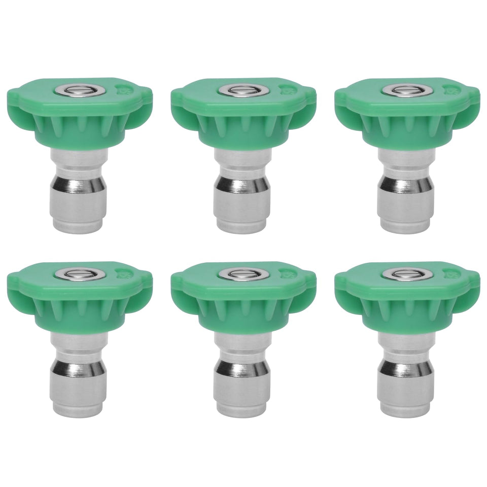 Podoy green 25° spray nozzle tips with wide pattern for safer vehicle washing.