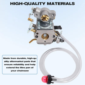 Podoy primer bulb aids quick starting on compatible chainsaws.