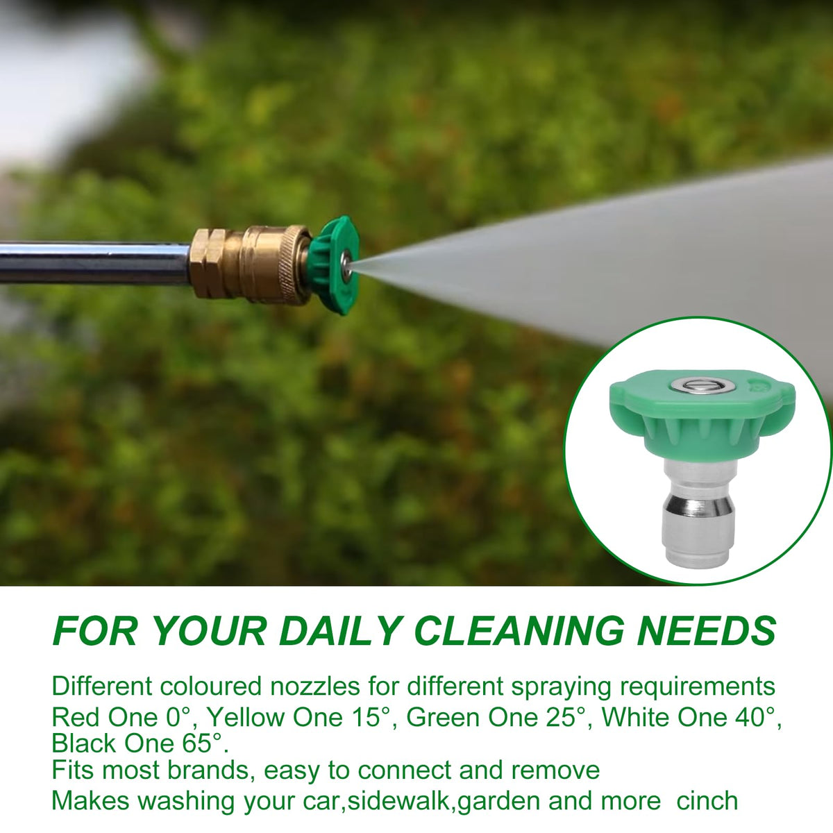 Podoy stainless steel nozzle set resists rust for durable outdoor cleaning.