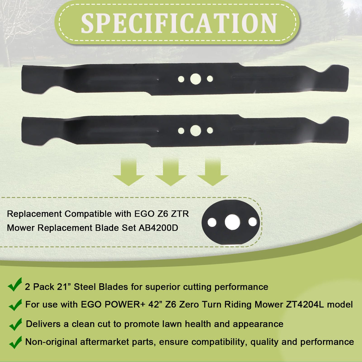 Podoy AB4200D blades delivering even cuts on a ZT4204L mower.