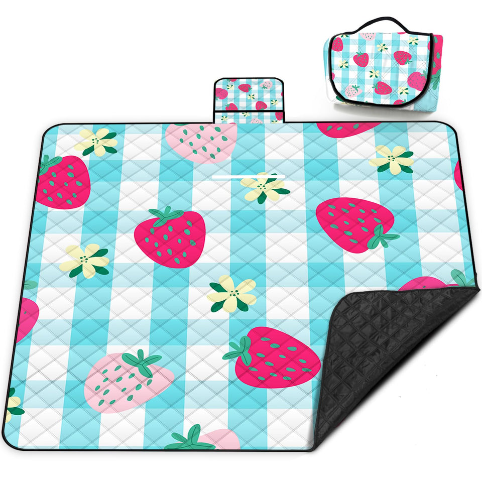 Poedist extra-large picnic blanket folded for easy transport and compact storage.