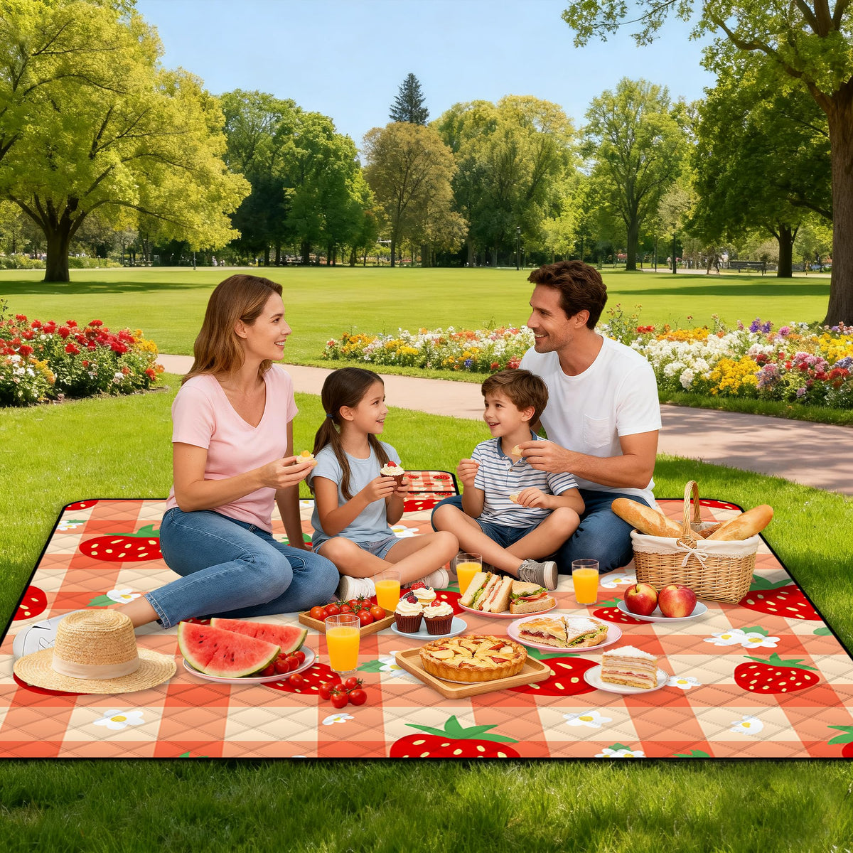 Poedist blanket top fabric is waterproof fongee for dry seating.