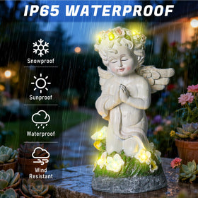 Pohabery solar powered angel decor automatically lights at night.