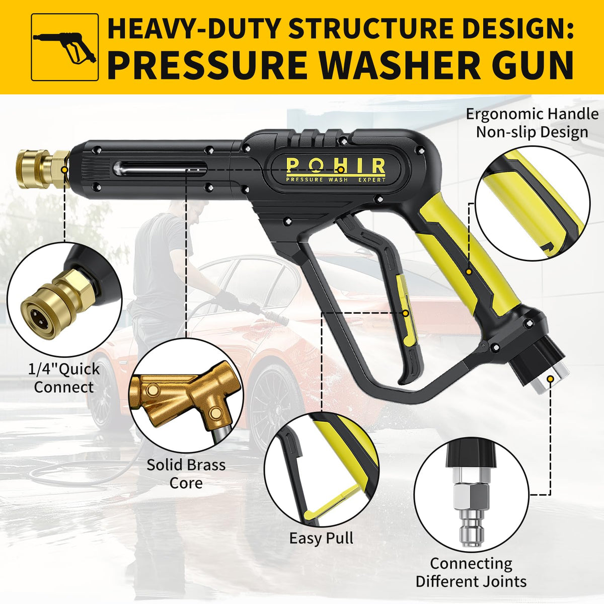 POHIR 50ft power washer hose resists kinks and corrosion for lasting use