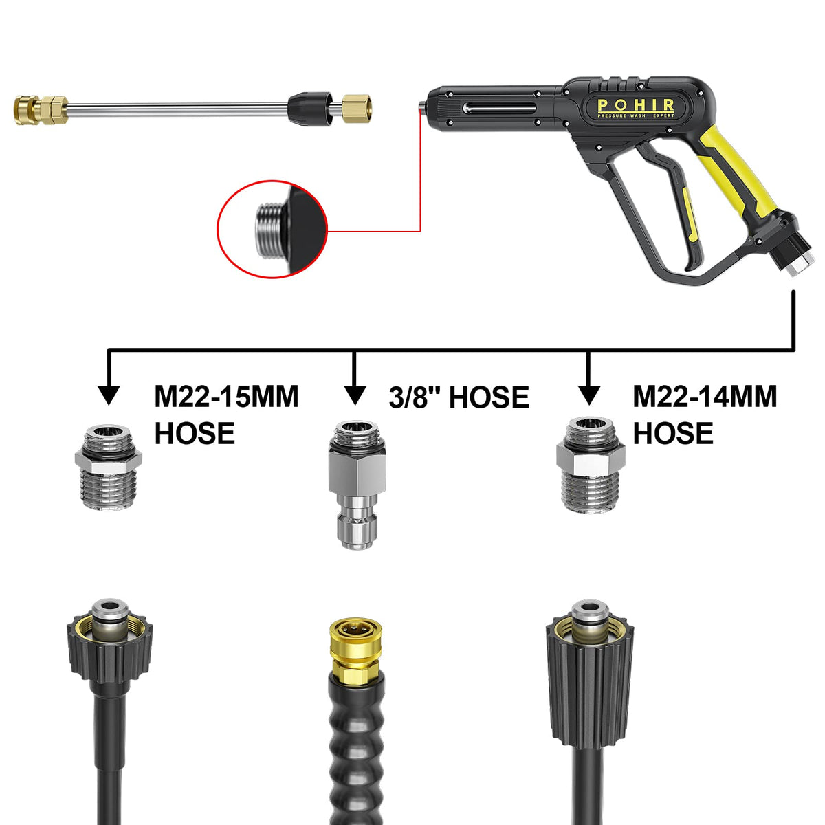 POHIR extension wand extended to reach high surfaces and tight spaces