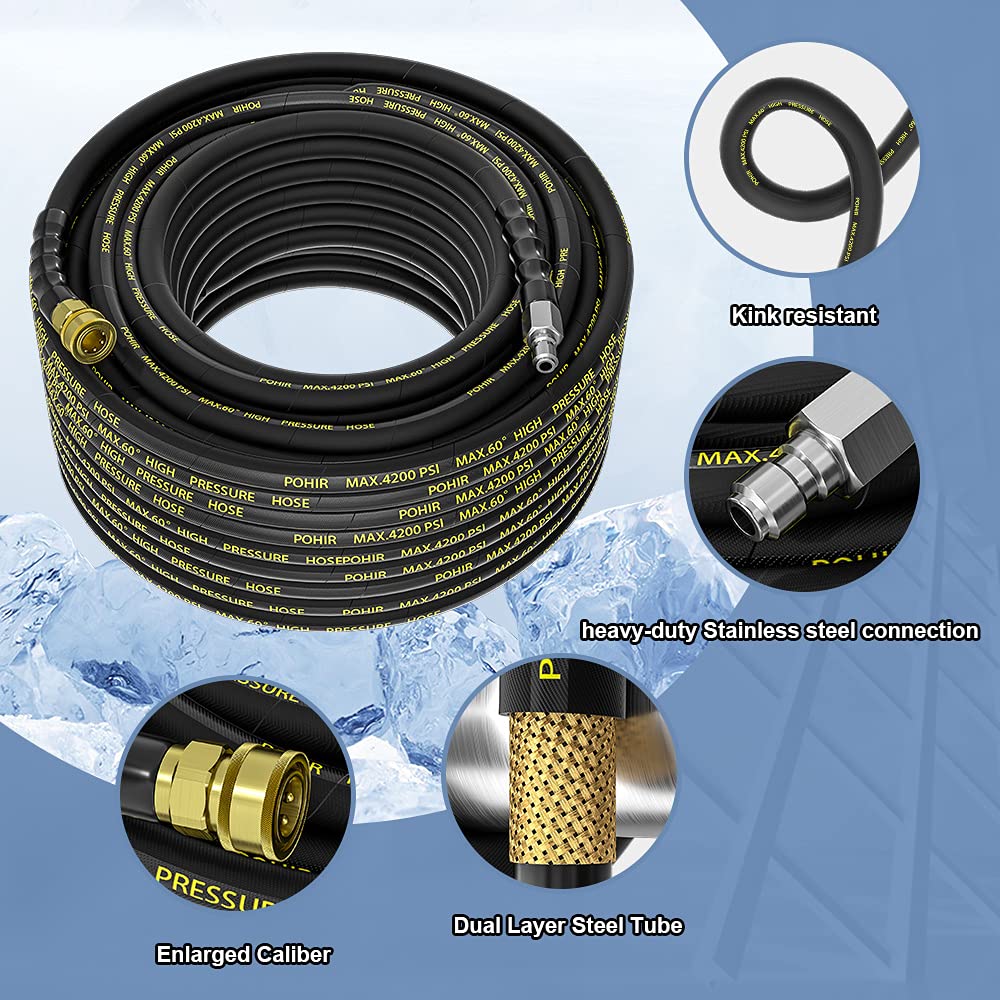 POHIR power washer hose 38 quick-connect enables fast, secure connections.