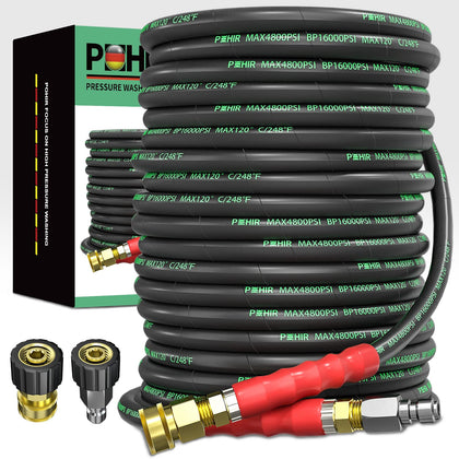 POHIR pressure washer hose 100ft coiled for easy storage and versatile cleaning