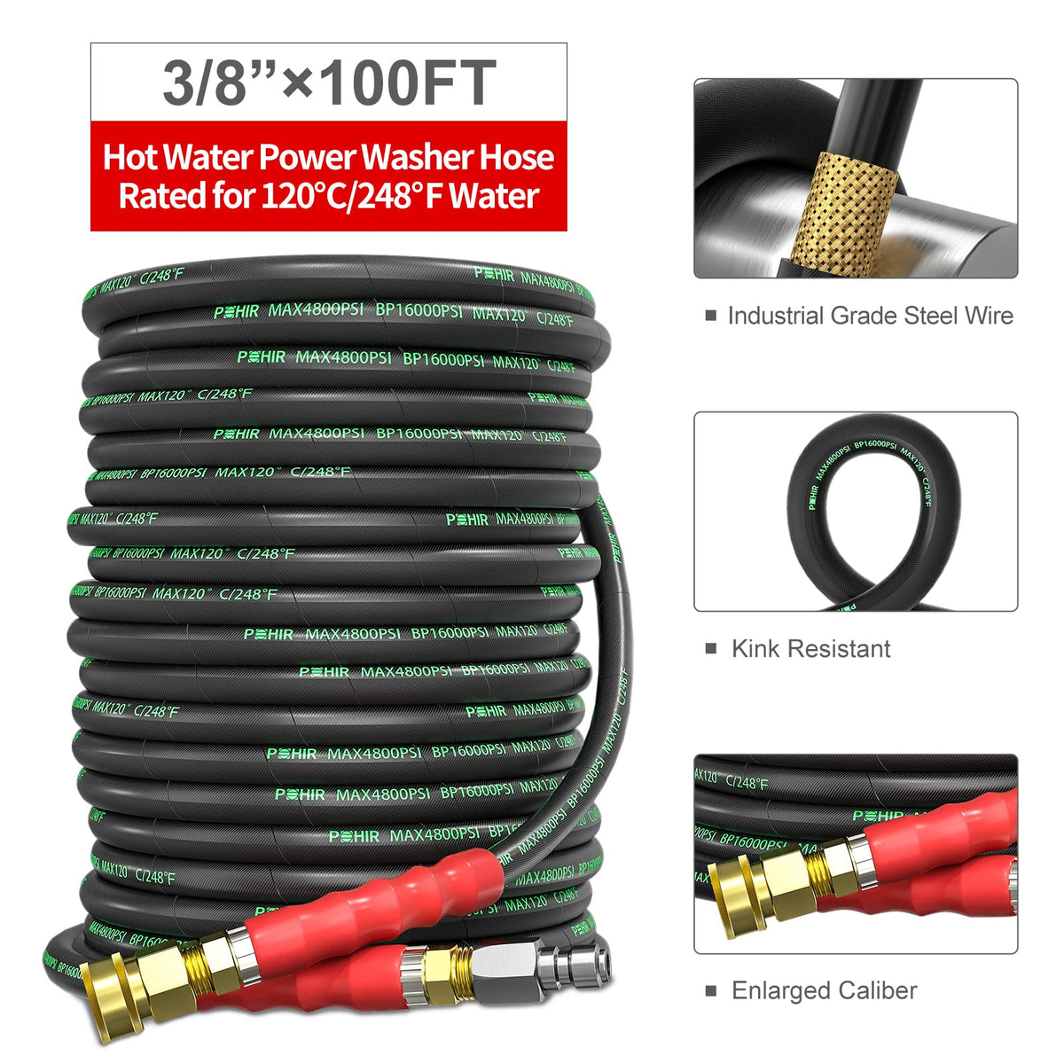 POHIR hose with 3/8-inch quick-connect end for secure, fast setup