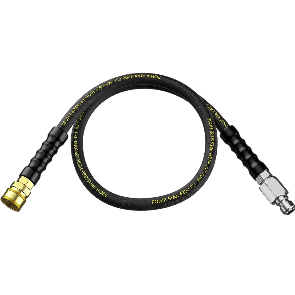 POHIR 5 ft whip hose showing flexible reach for tight spots and near machine use