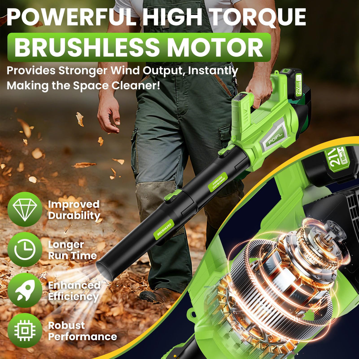 POIFL leaf blower tubes extended for improved reach and edge cleaning