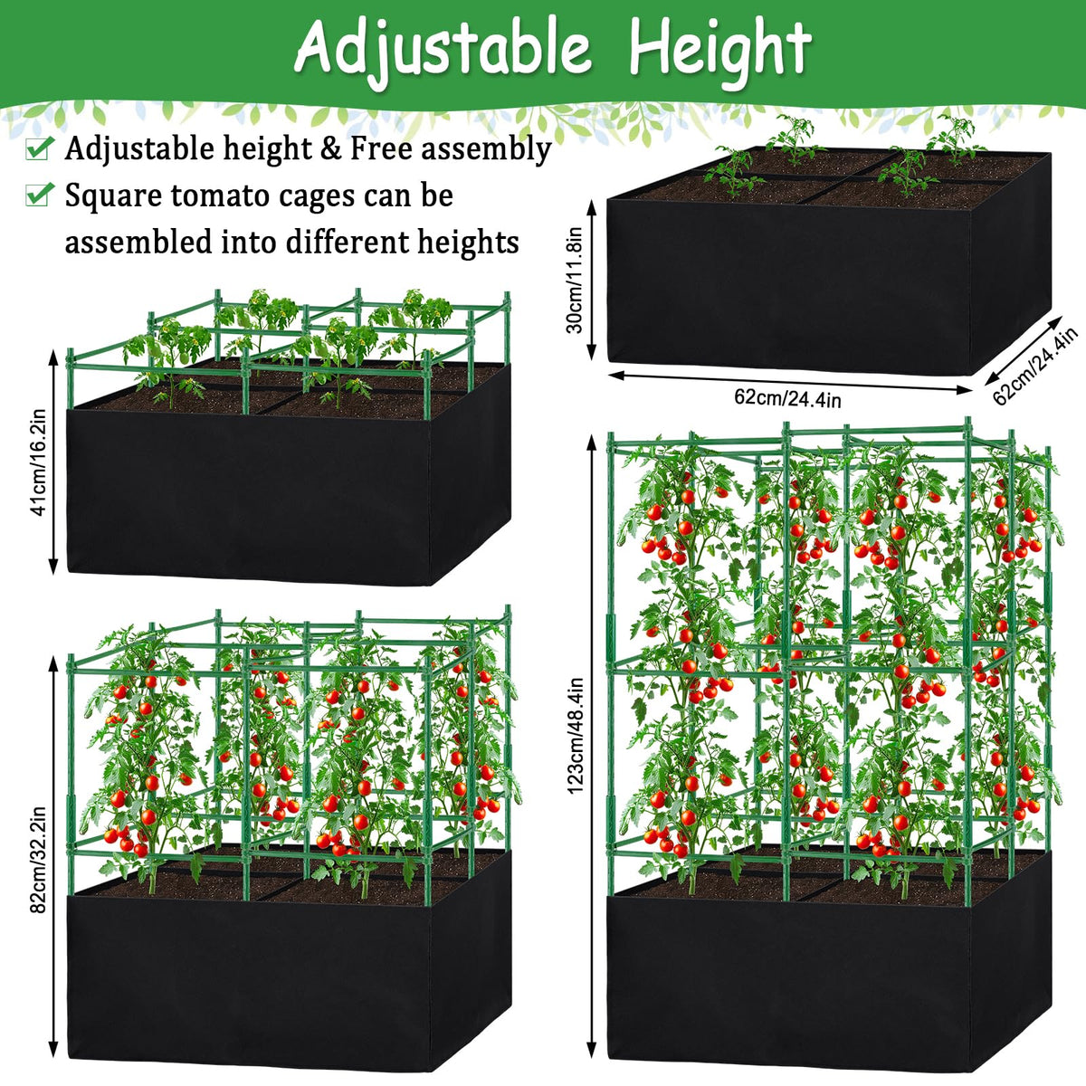 POILKMNI adjustable-height tomato cage adapts to different plant sizes