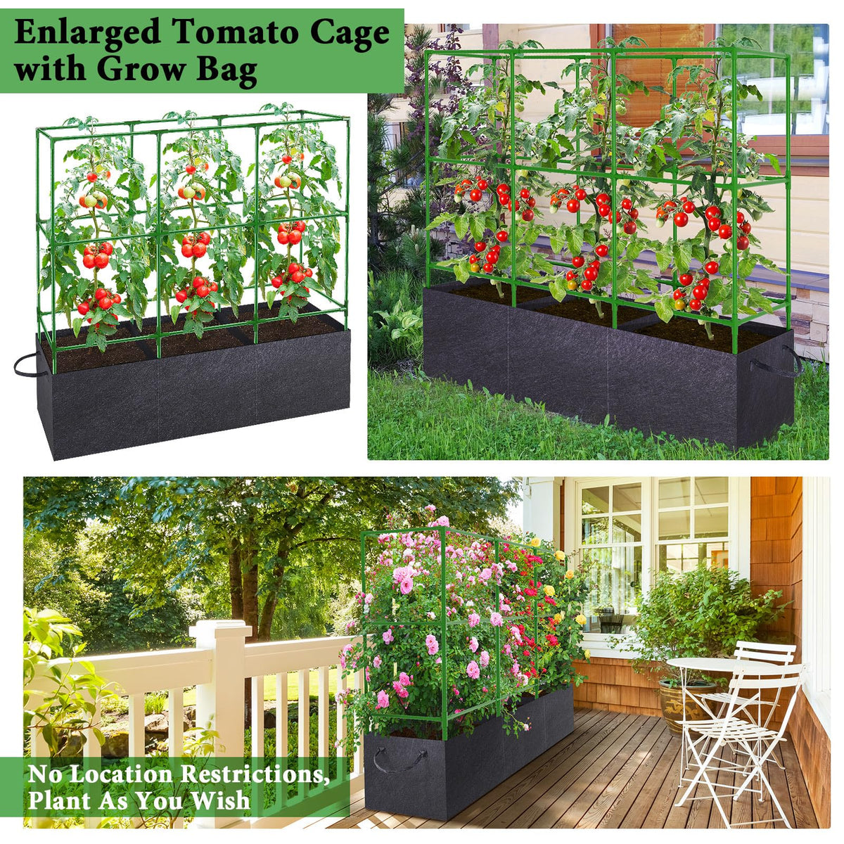 POILKMNI trellis setup supports cucumbers and tomatoes