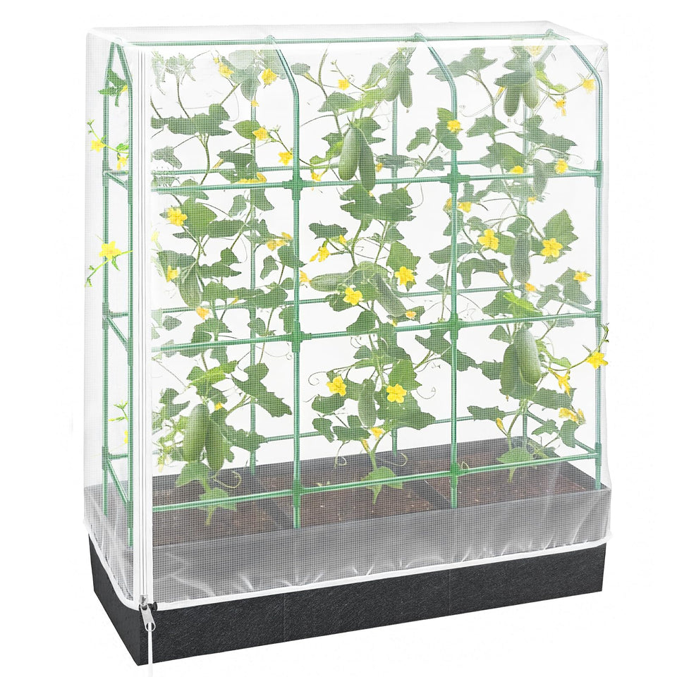 POILKMNI garden netting over cucumber trellis protects crops from birds and pests