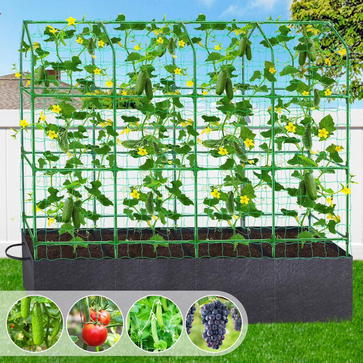 POILKMNI 61-gallon grow bags promote robust root growth and drainage.