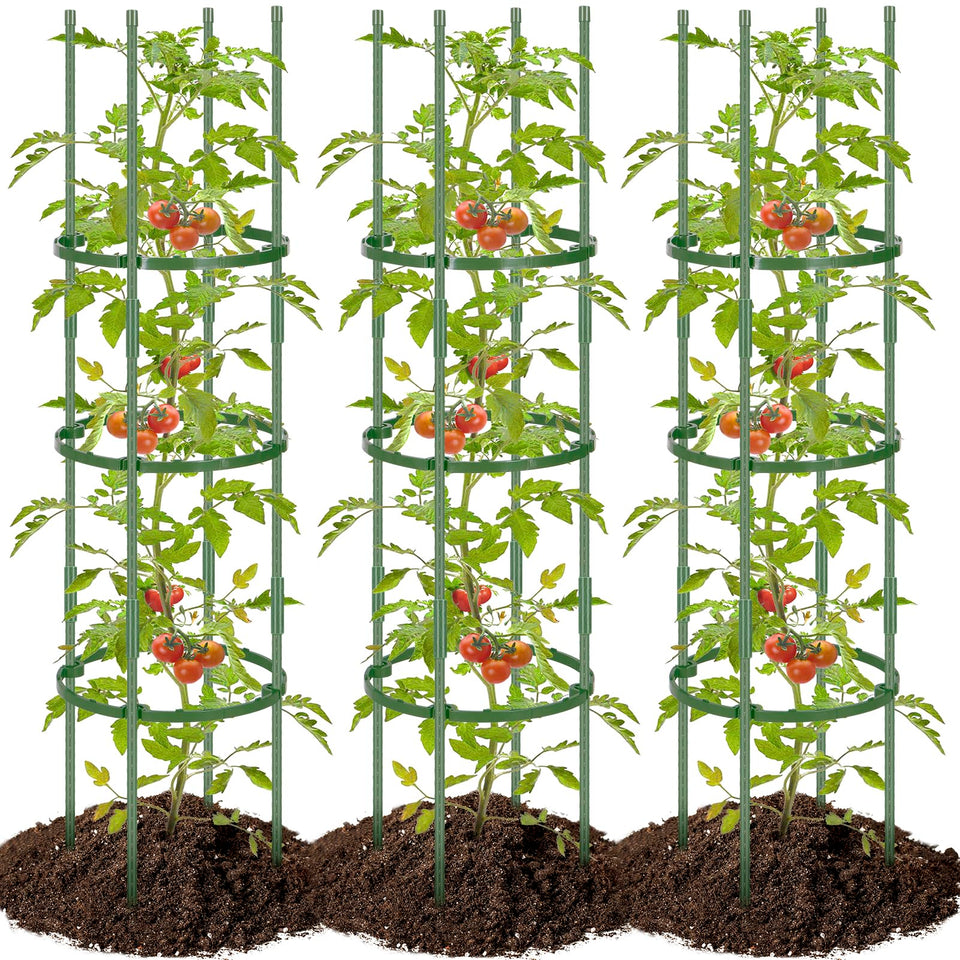 POILKMNI tomato cage assembly shows sturdy plug-in joints for tall plants.