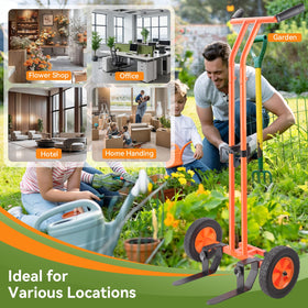 Poiyham plant caddy all-terrain wheels roll smoothly on grass and concrete.