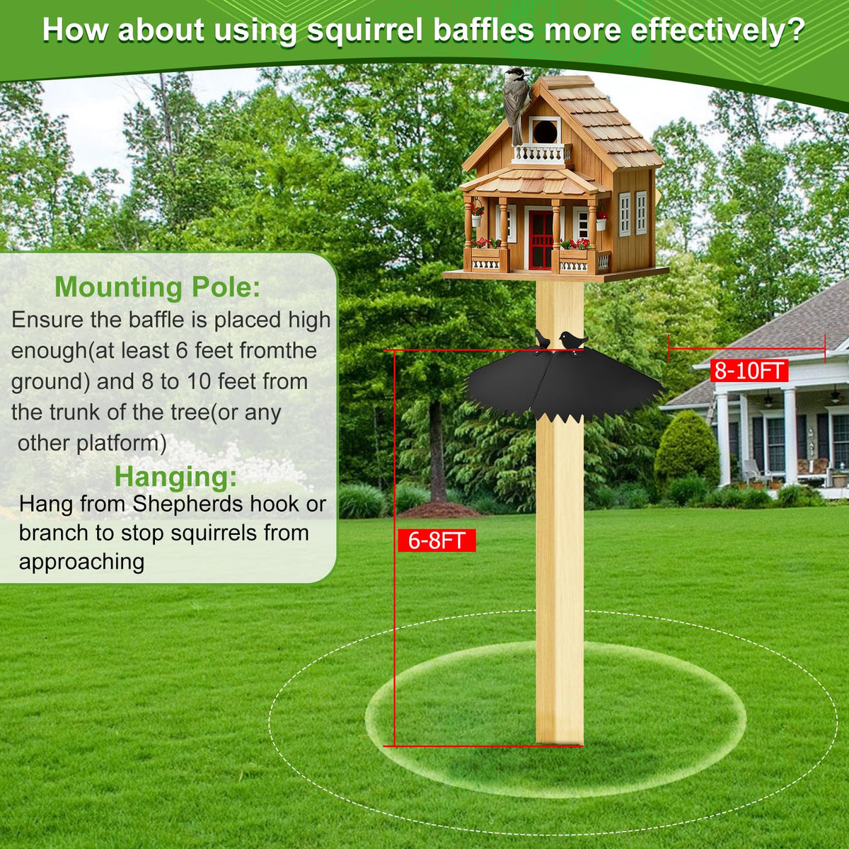 Poiyham round-pole baffle for 0.7–1.5 inch poles guards feeders