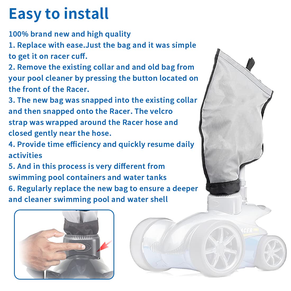 Pokin collarless design reduces setup steps when replacing bags.
