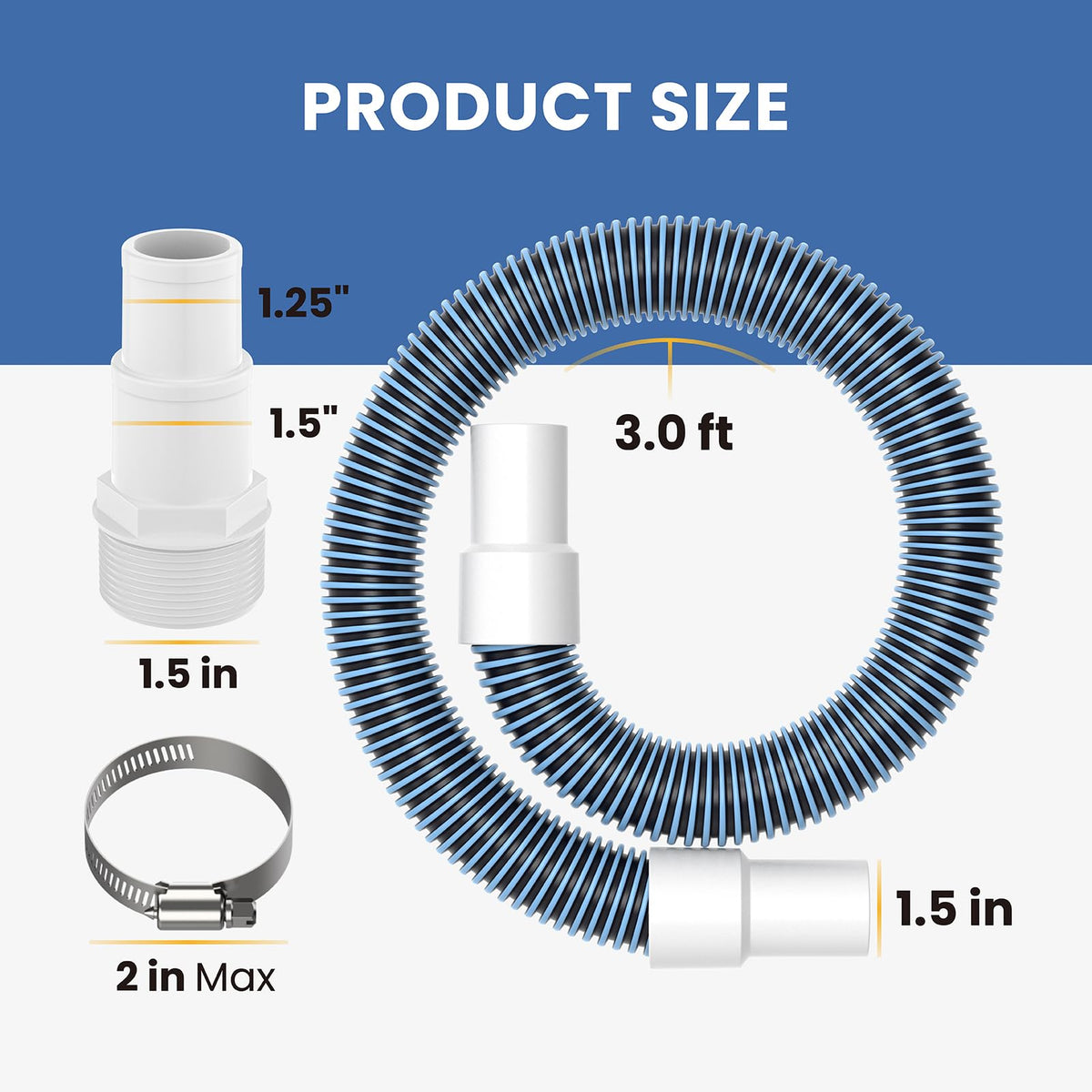 Pokin hose adapters improve compatibility with standard pool pumps and filters.