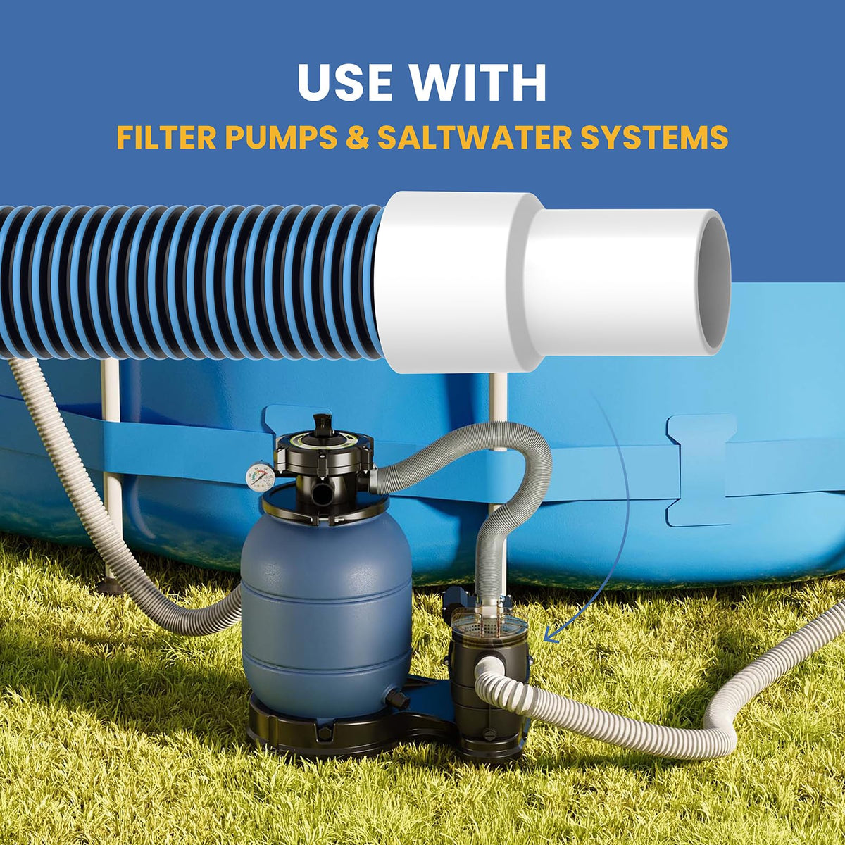 Pokin hoses fit above-ground and in-ground pumps for flexible use.